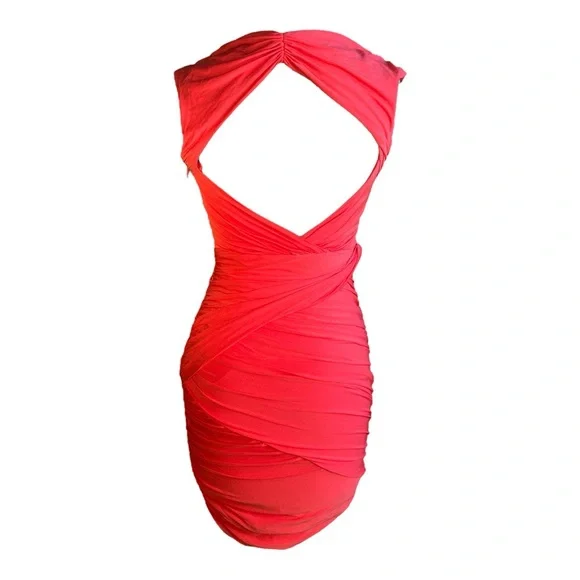 BCBG Maxazria Dress Size XS Lou Dress Poppy. NWT Open Back Ruched - Picture 4 of 12